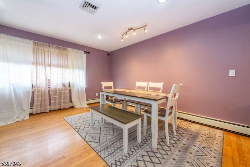 Dining room, Interior, Recessed Lighting, Wood Texture Flooring
