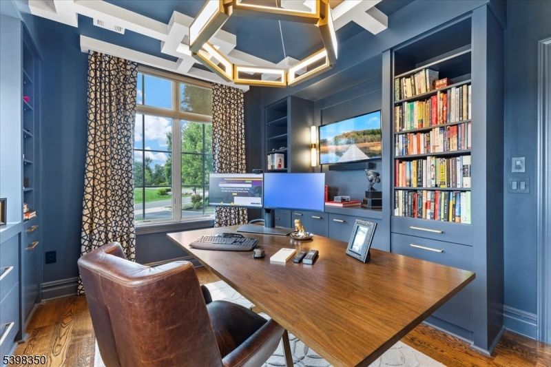 Home Office, Interior, Recessed Lighting, Wood Texture Flooring