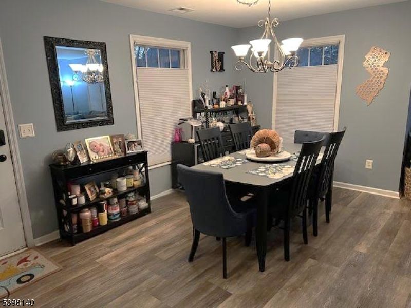 Chandelier, Dining room, Interior, Wood Texture Flooring