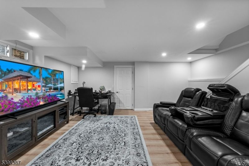 Home Theatre Room, Home Office, Interior, Recessed Lighting, Wood Texture Flooring