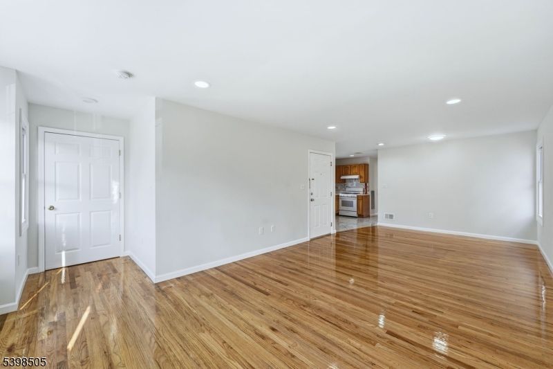Empty room, Interior, Kitchen, Recessed Lighting, Wood Texture Flooring