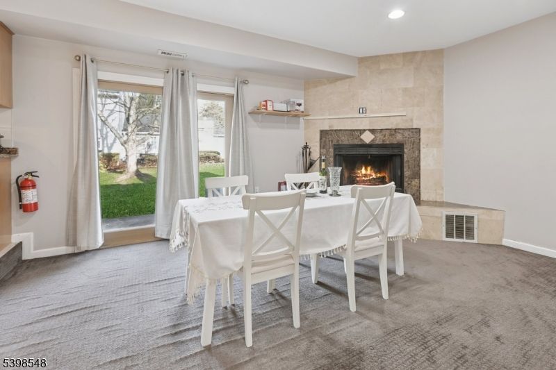 Dining room, Fireplace, Interior, Recessed Lighting