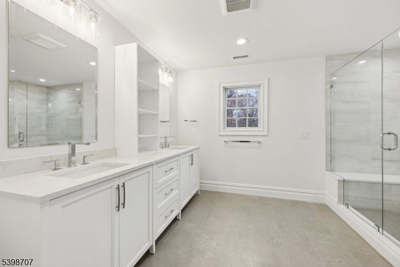 Bathroom, Dual Sink Vanities, Glass Shower, Interior, Recessed Lighting