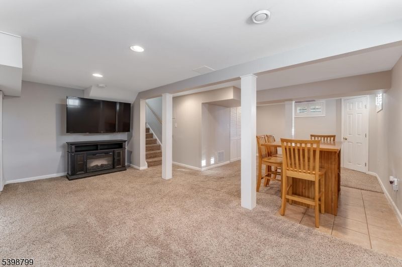 Dining room, Fireplace, Interior, Recessed Lighting