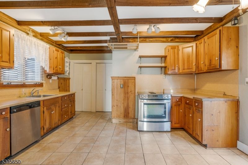 Interior, Kitchen, Stainless Steel Appliances, Wooden Beams