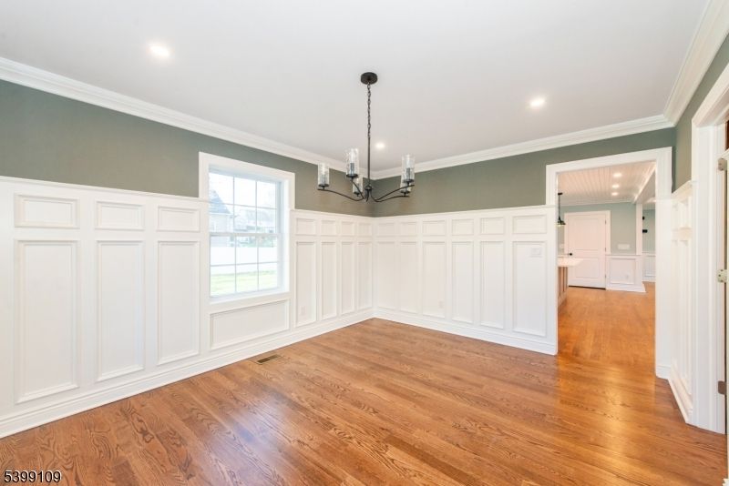 Chandelier, Empty room, Interior, Pendant Lights, Recessed Lighting, Wood Texture Flooring