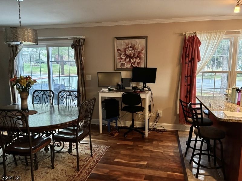 Dining room, Interior, Pendant Lights, Wood Texture Flooring