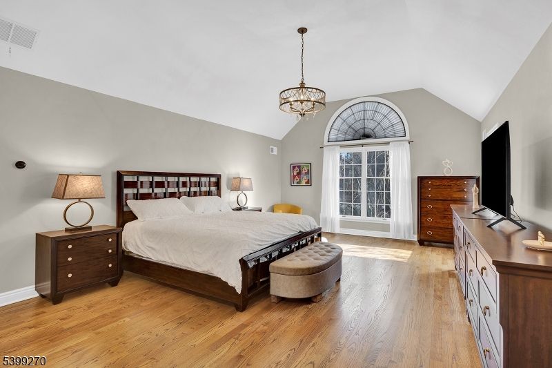 Bedroom, Interior, Pendant Lights, Wood Texture Flooring