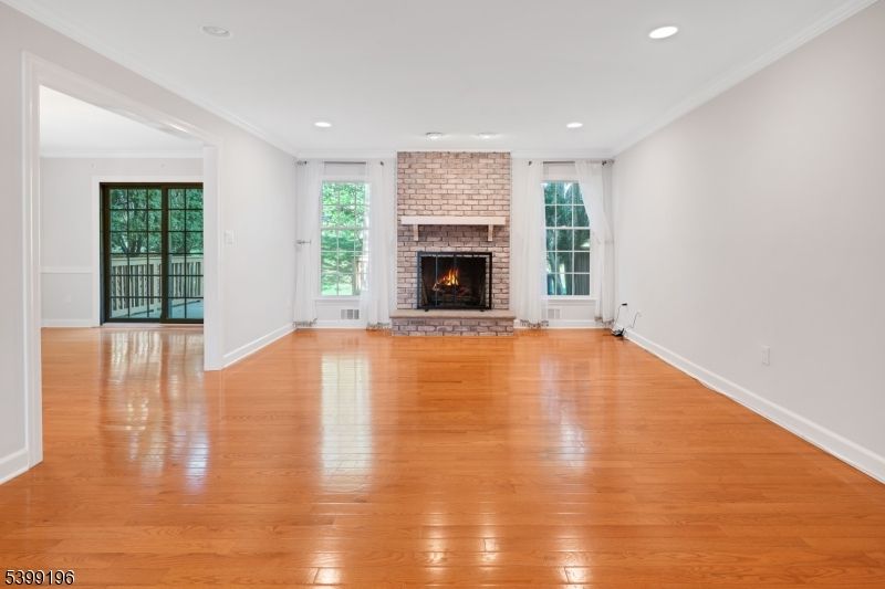 Empty room, Fireplace, Interior, Recessed Lighting, Wood Texture Flooring