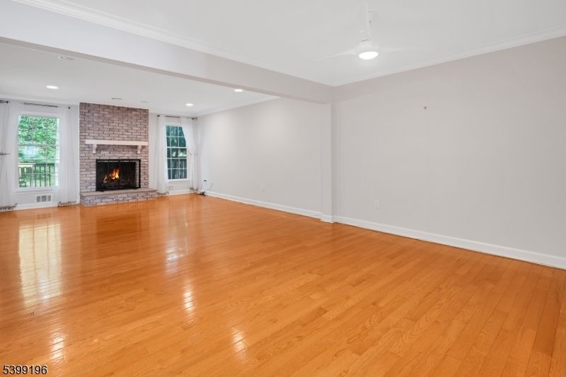 Empty room, Fireplace, Interior, Recessed Lighting, Wood Texture Flooring