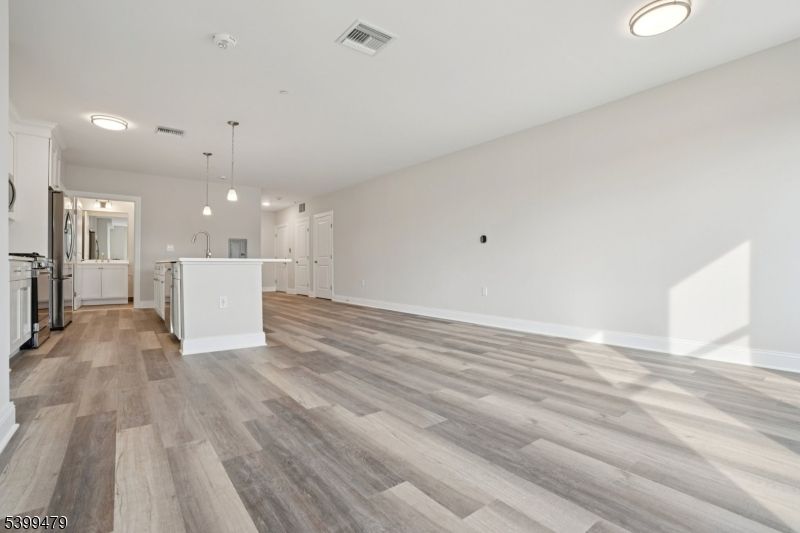 Empty room, Interior, Kitchen, Pendant Lights, Wood Texture Flooring