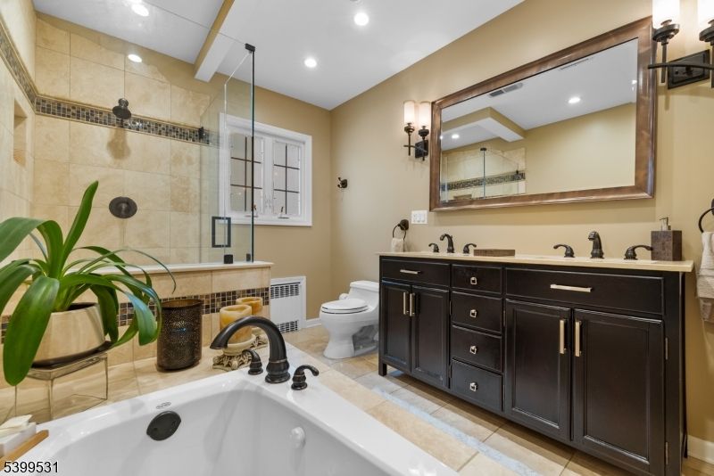 Bathroom, Dual Sink Vanities, Glass Shower, Interior, Recessed Lighting