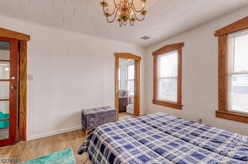 Bedroom, Chandelier, Interior, Wood Texture Flooring