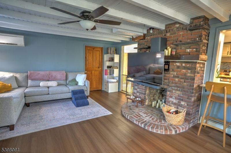 Interior, Living room, Stone Walls, Wood Texture Flooring