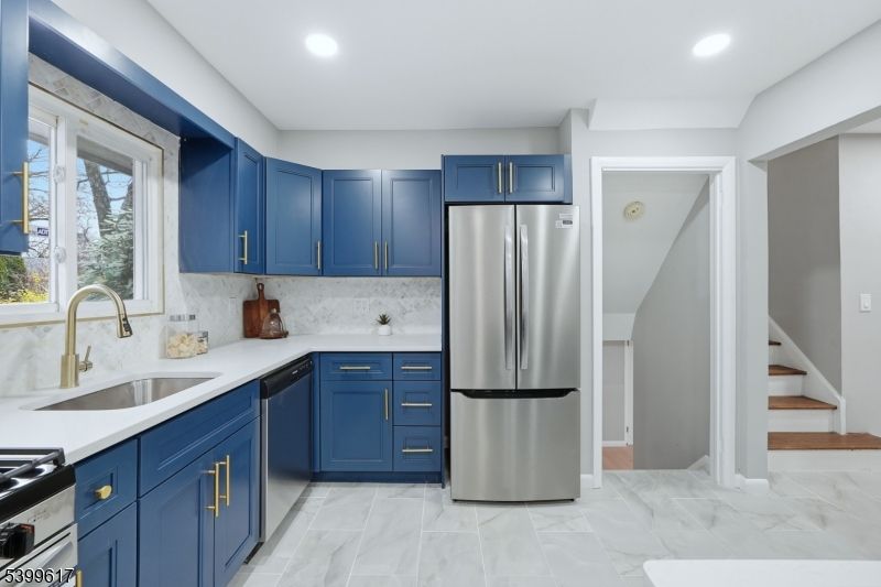 Interior, Kitchen, Marble, Recessed Lighting, Stainless Steel Appliances