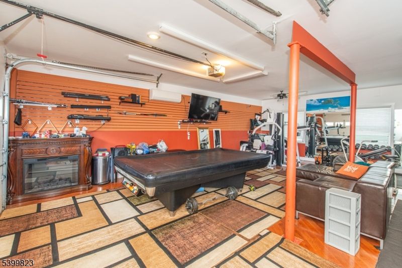 Billiard Table, Game Room, Garage, Interior, Recessed Lighting, Wood Texture Flooring