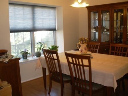 Dining room, Interior, Pendant Lights, Wood Texture Flooring