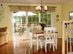 Chandelier, Dining room, Interior, Wood Texture Flooring