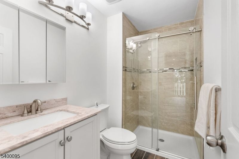 Bathroom, Glass Shower, Interior, Wood Texture Flooring