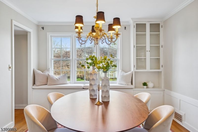 Chandelier, Dining room, Interior, Wood Texture Flooring
