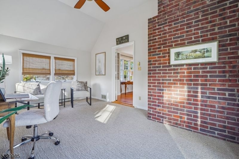 Home Office, Interior, Stone Walls, Wood Texture Flooring