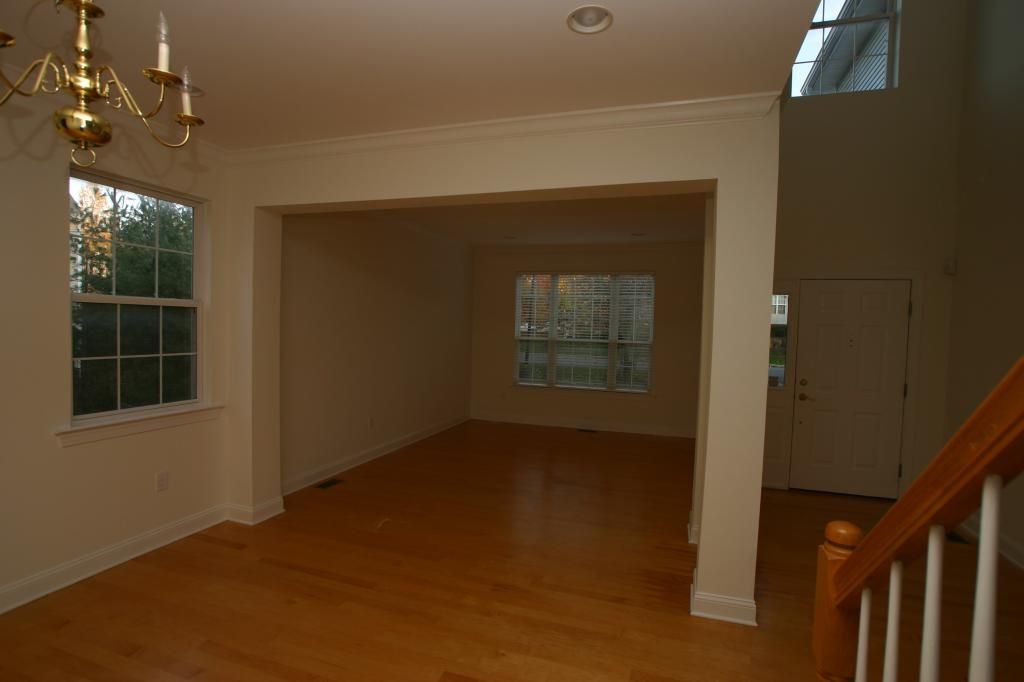 Chandelier, Empty room, Interior, Recessed Lighting, Wood Texture Flooring