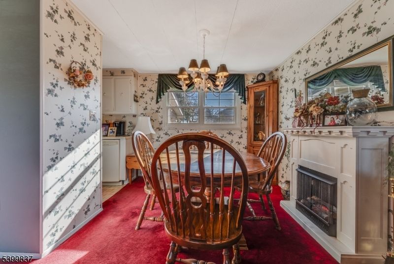 Chandelier, Dining room, Fireplace, Interior
