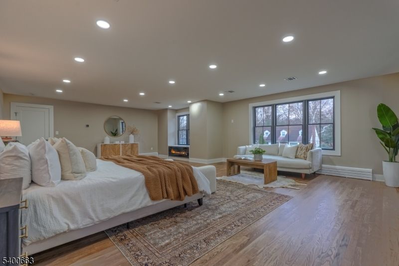 Bedroom, Interior, Recessed Lighting, Wood Texture Flooring