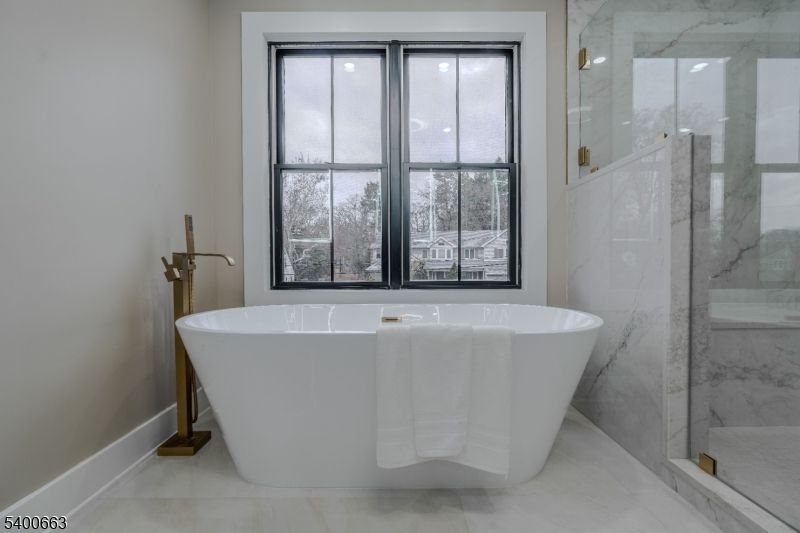 Bathroom, Free Standing Baths, Glass Shower, Interior, Marble, Marble Walls