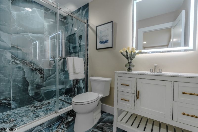 Bathroom, Glass Shower, Interior, Marble, Recessed Lighting