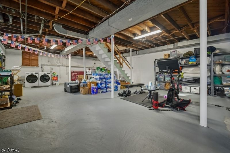 Fitness Equipment, Garage, Interior, Washer, Wooden Beams
