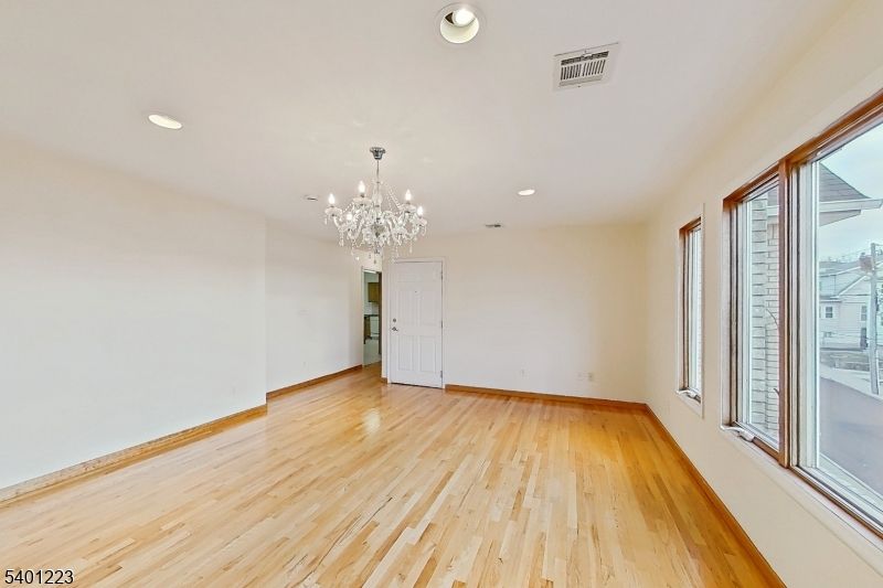 Chandelier, Empty room, Interior, Recessed Lighting, Wood Texture Flooring
