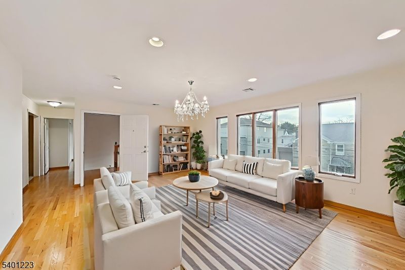Chandelier, Interior, Living room, Recessed Lighting, Wood Texture Flooring
