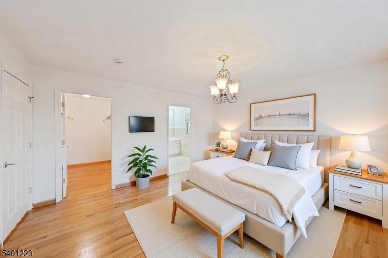 Bedroom, Chandelier, Interior, Wood Texture Flooring
