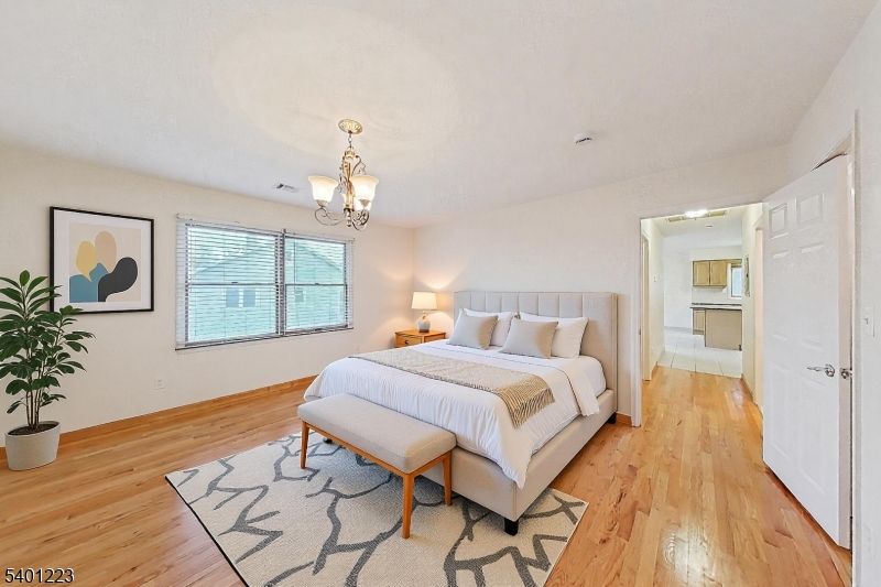 Bedroom, Chandelier, Interior, Wood Texture Flooring