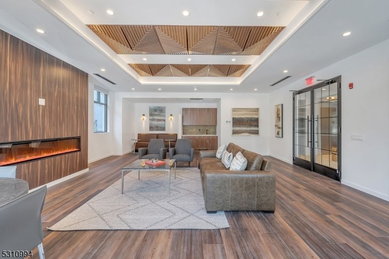 Fireplace, Interior, Living room, Pendant Lights, Recessed Lighting, Wooden Ceilings, Wood Texture Flooring, Wooden Walls