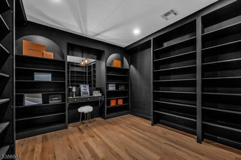 Chandelier, Home Office, Interior, Recessed Lighting, Walk-in Closets, Wood Texture Flooring