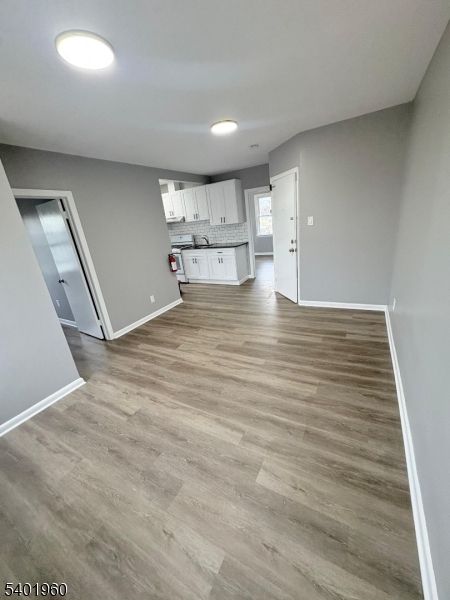 Empty room, Interior, Kitchen, Recessed Lighting, Wood Texture Flooring