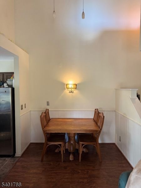 Dining room, Interior, Pendant Lights, Wood Texture Flooring