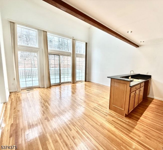Empty room, Interior, Kitchen, Recessed Lighting, Wooden Beams, Wood Texture Flooring