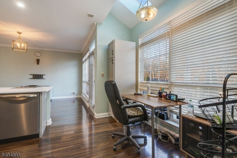Home Office, Interior, Pendant Lights, Recessed Lighting, Wood Texture Flooring