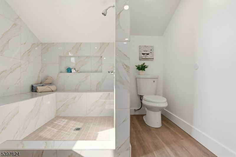 Bathroom, Interior, Marble Walls, Wood Texture Flooring