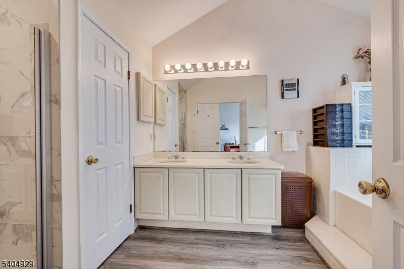 Bathroom, Interior, Marble Walls, Wood Texture Flooring