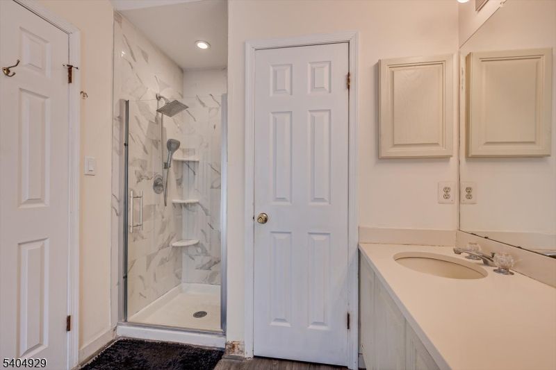 Bathroom, Glass Shower, Interior, Marble Walls, Recessed Lighting