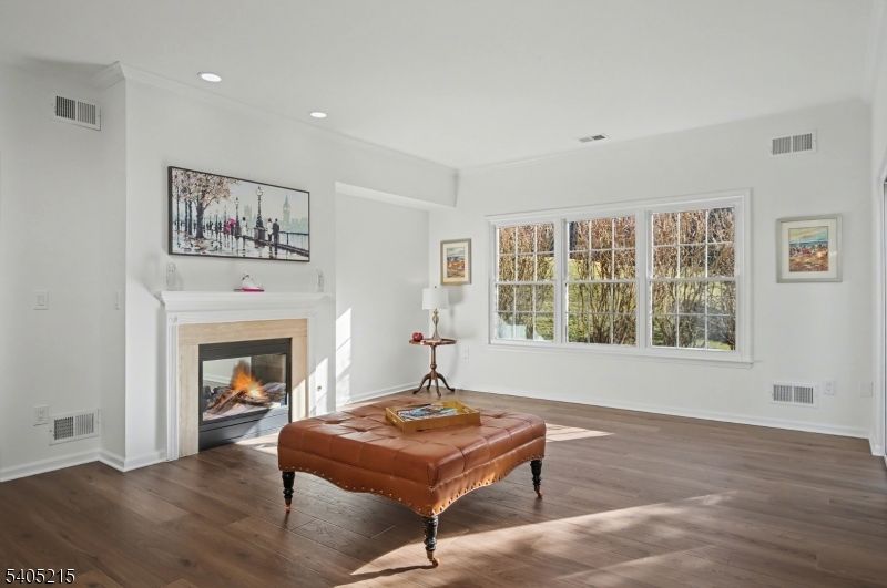 Fireplace, Interior, Recessed Lighting, Wood Texture Flooring
