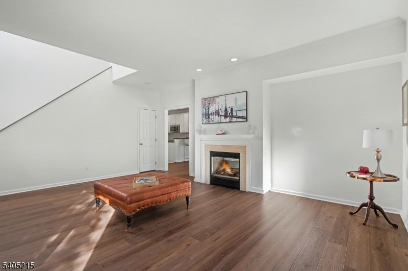 Fireplace, Interior, Recessed Lighting, Wood Texture Flooring