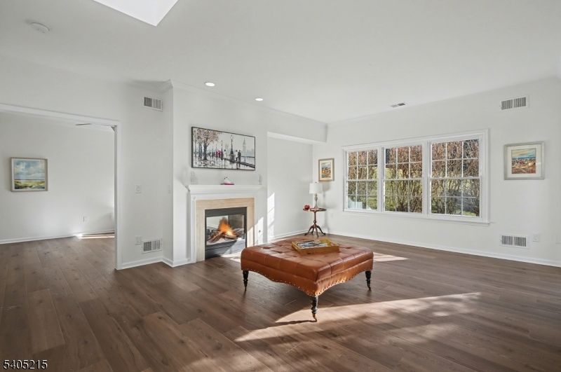 Fireplace, Interior, Recessed Lighting, Wood Texture Flooring