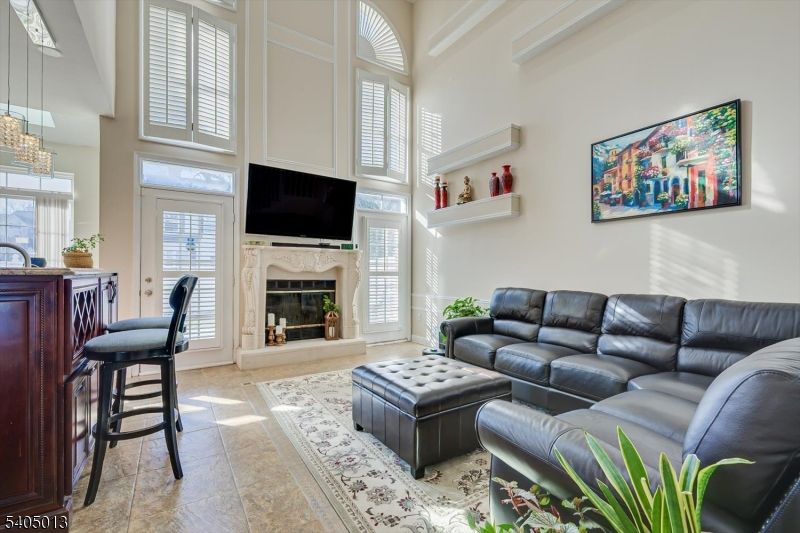 Fireplace, Interior, Living room, Pendant Lights