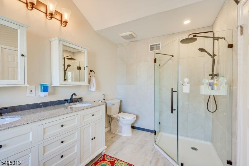 Bathroom, Dual Sink Vanities, Glass Shower, Interior, Recessed Lighting