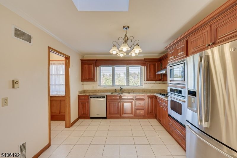 Chandelier, Interior, Kitchen, Stainless Steel Appliances